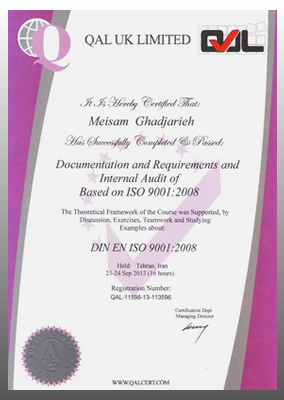 Meisam-Ghajariye-ISO-9001 certificate
